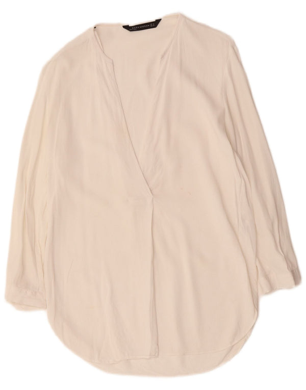 Bluză ZARA pentru femei cu mâneci 3/4, UK 14, viscoză albă medie