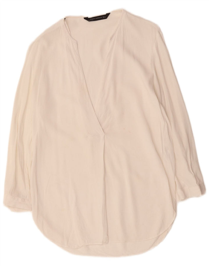 Bluză ZARA pentru femei cu mâneci 3/4, UK 14, viscoză albă medie