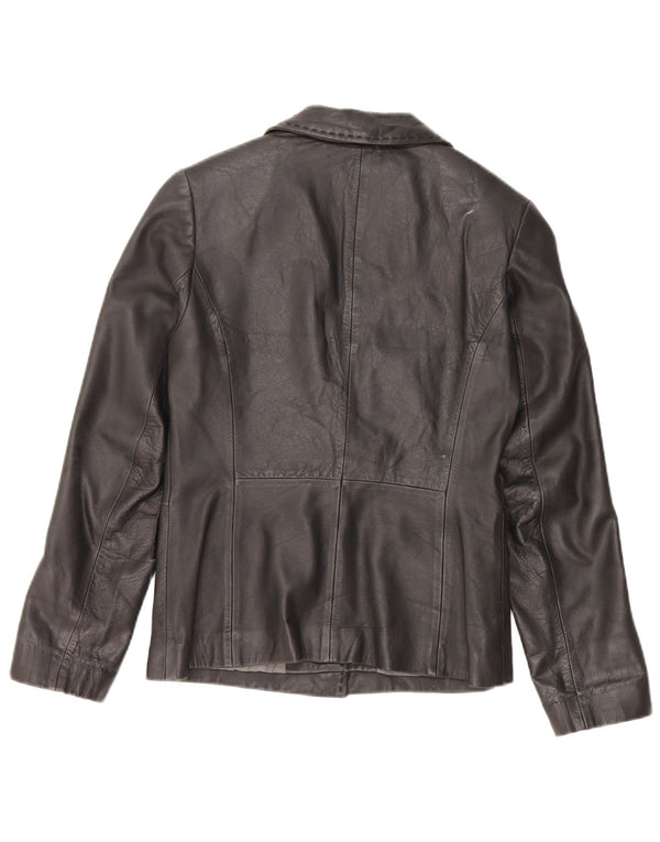 Jachetă vintage din piele cu 1 nasture pentru femei UK 12 Piele neagră medie