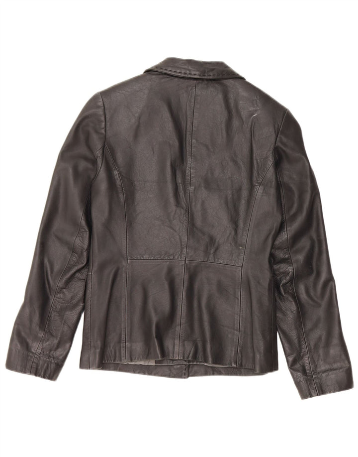 Jachetă vintage din piele cu 1 nasture pentru femei UK 12 Piele neagră medie