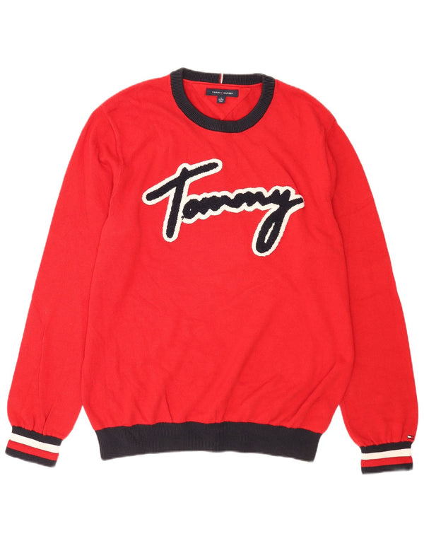 Pulover Tommy Hilfiger pentru bărbați, cu grafică, cu decolteu, XL, roșu, bloc de culoare