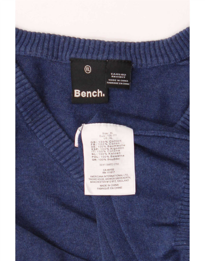 Pulover pentru bărbați Bench cu decolteu în V, XL, bumbac, albastru