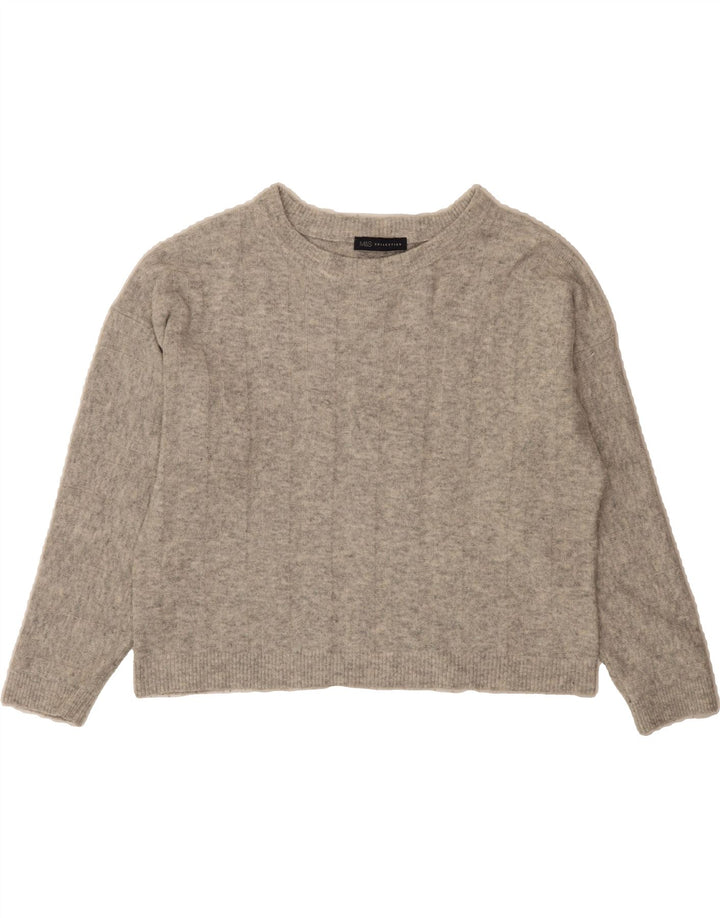 MARKS & SPENCER Womens Crop Crew Neck Jumper Sweater UK 14 Large Grey Vintage Marks & Spencer and Second-Hand Marks & Spencer from Messina Hembry 