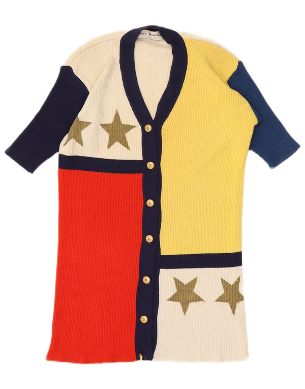 Pulover Cardigan Vintage pentru Damă Grafic UK 12 Medium Multicolor