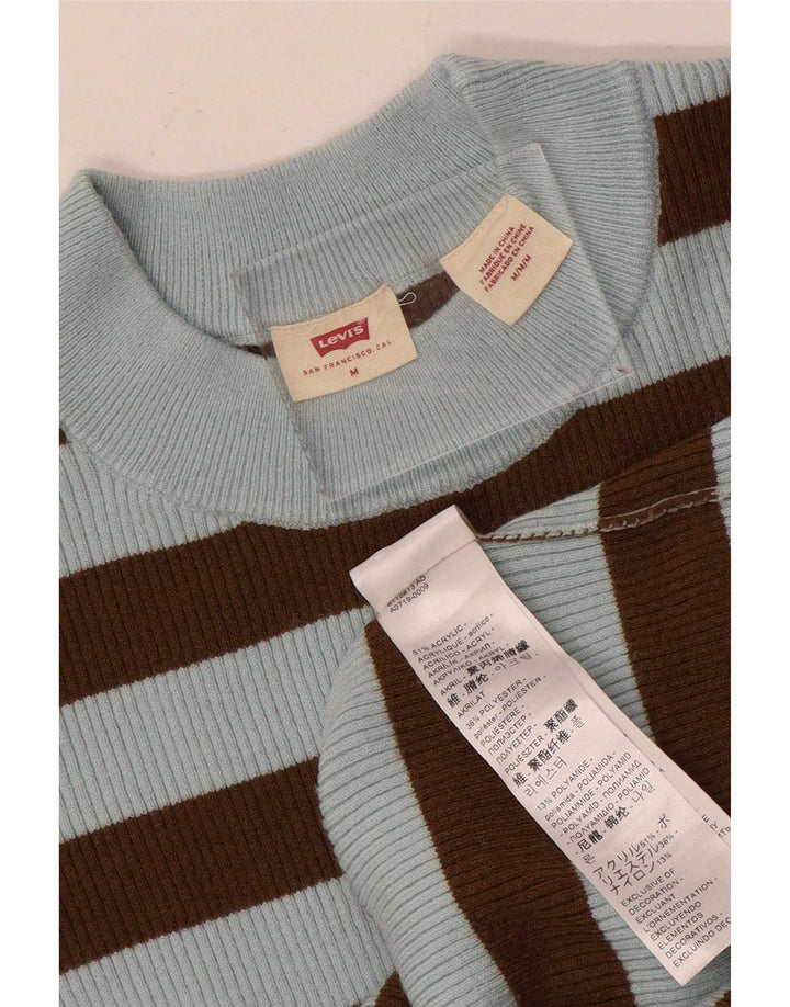 Pulover Levi's pentru femei cu decolteu triplu UK 12 Medium Blue Striped Acrylic