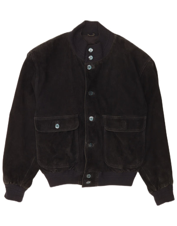 Vintage Mens Suede Bomber Jacket IT 48 Medium Black Leather