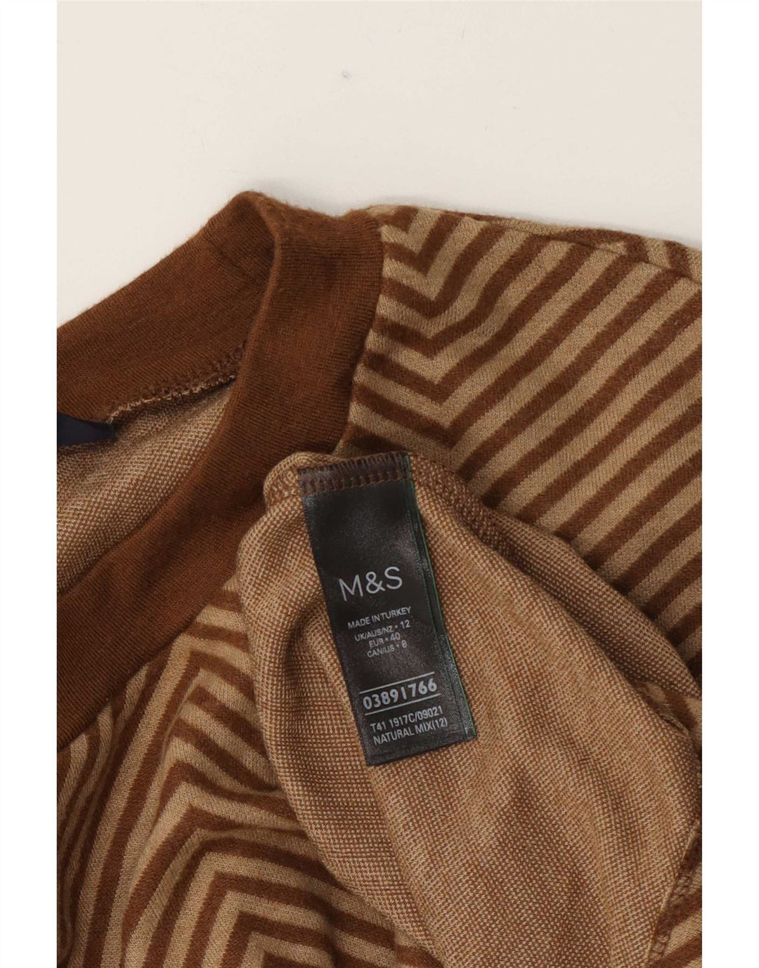 Pulover pentru femei Marks & Spencer cu decolteu rotund UK 12 Medium Brown Chevron