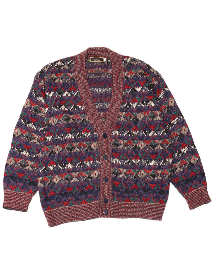 Cardigan Vintage pentru bărbați, lână geometrică, multicoloră, mare