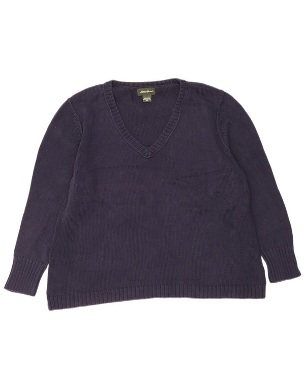 Eddie Bauer Pulover cu decolteu în V pentru femei UK 20 2XL Bumbac bleumarin