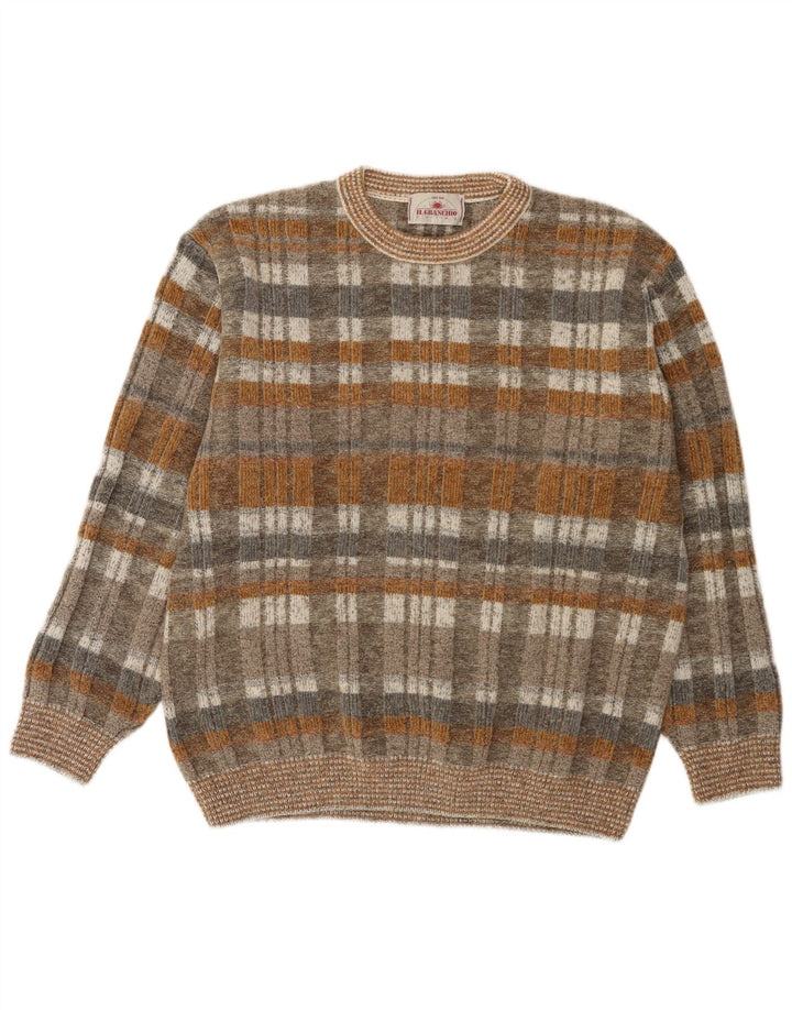 Pulover pentru bărbați cu gât roșu Il Granchio, lână maro mare