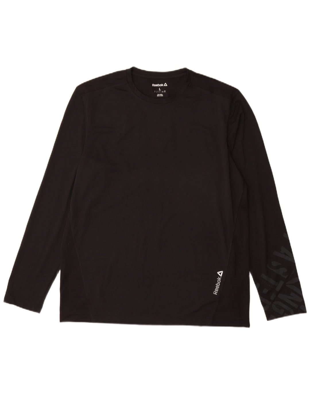 Top grafic Reebok pentru bărbați cu mânecă lungă, mare, negru, poliester