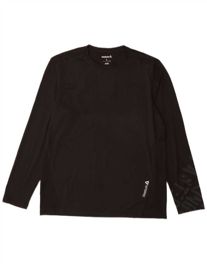 Top grafic Reebok pentru bărbați cu mânecă lungă, mare, negru, poliester