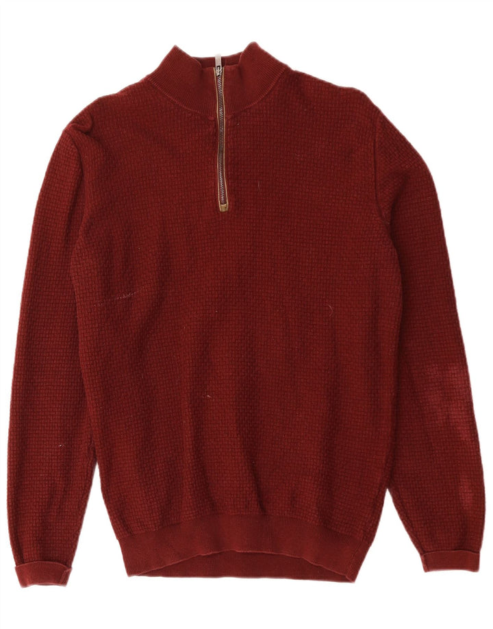 MASSIMO DUTTI Pulover pentru bărbați cu fermoar și gât, bumbac mic de culoare burgundă