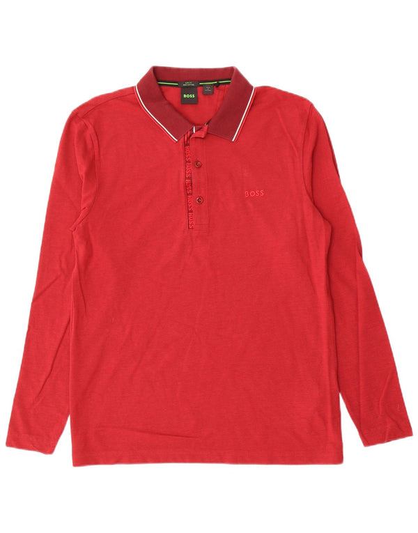 Cămașă polo Hugo Boss pentru bărbați, cu mânecă lungă, slim, bumbac roșu mare