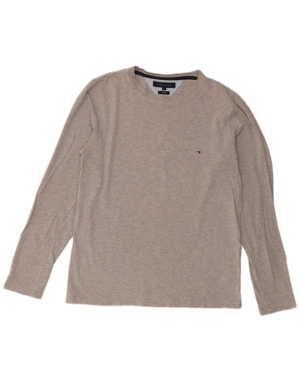 Tommy Hilfiger pentru bărbați, top slim cu mânecă lungă, mare, gri bumbac cu pete