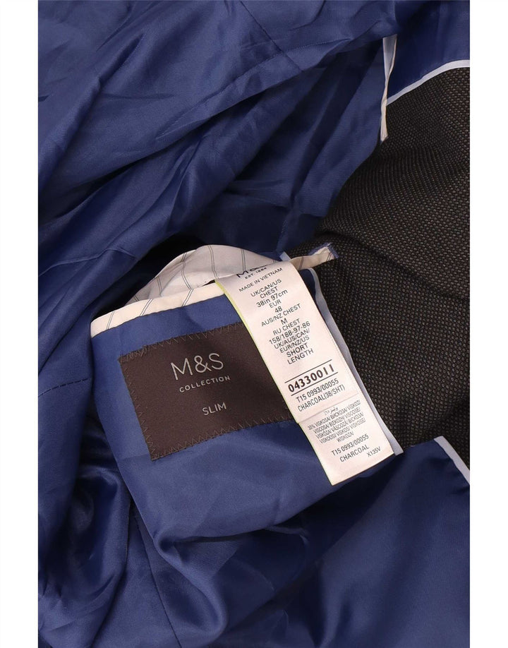 Jachetă pentru bărbați Marks & Spencer, subțire, cu 2 nasturi, UK 38, lână neagră medie