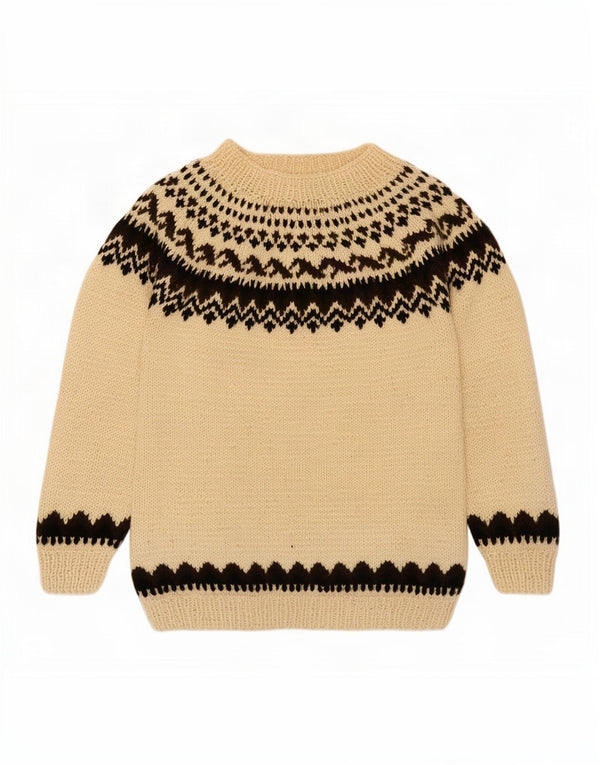 Pulover vintage pentru femei cu gât de barcă UK 16 Fair Isle mare, bej