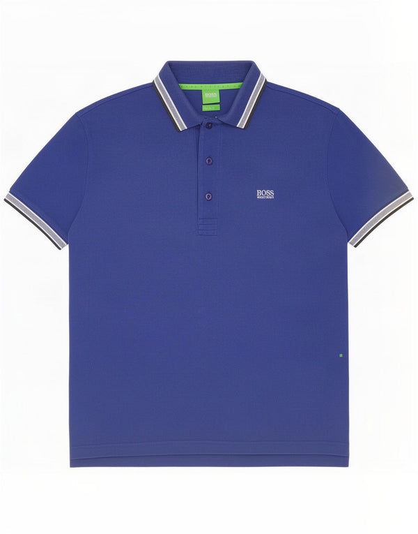 Tricou polo Hugo Boss pentru bărbați, bumbac cu dungi albastre medii