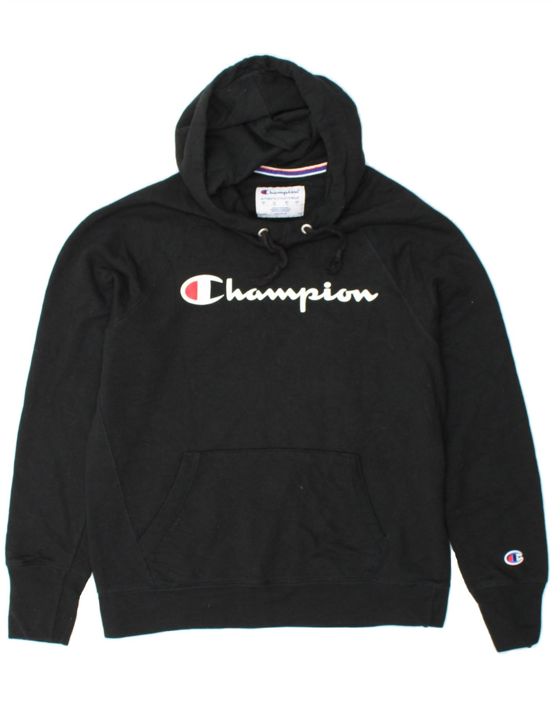 CHAMPION Womens Graphic Hoodie Jumper UK 10 Small Black Polyester Vintage Champion and Second-Hand Champion from Messina Hembry 