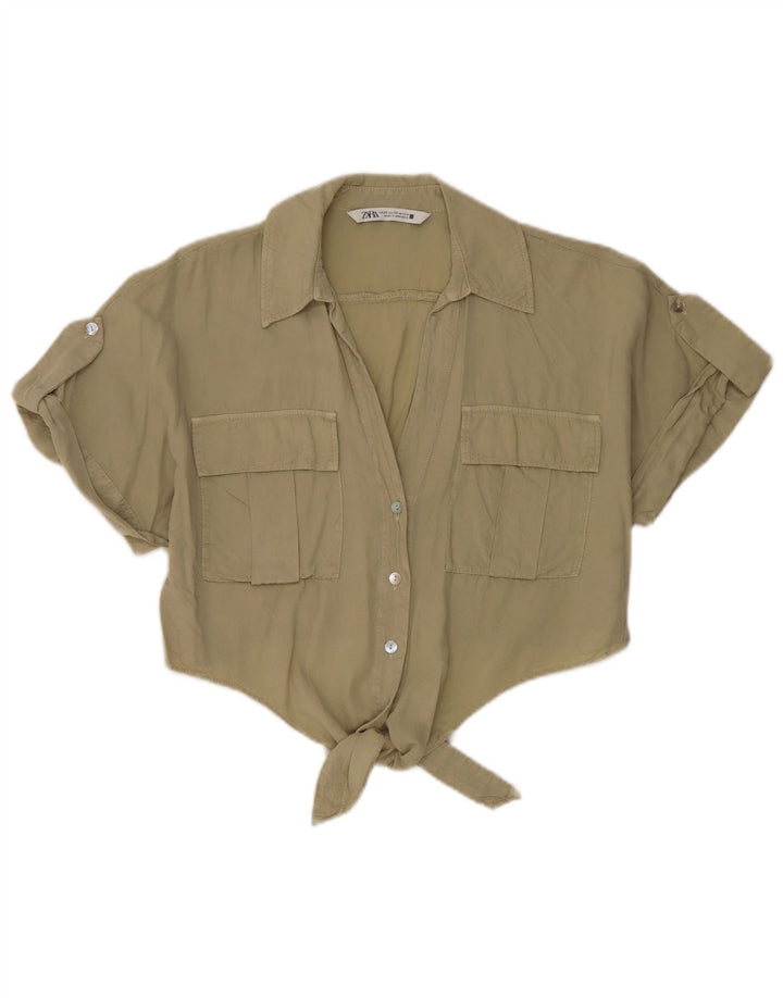 Bluză cămașă supradimensionată cu cravată în față pentru femei Zara UK 6 XS Kaki