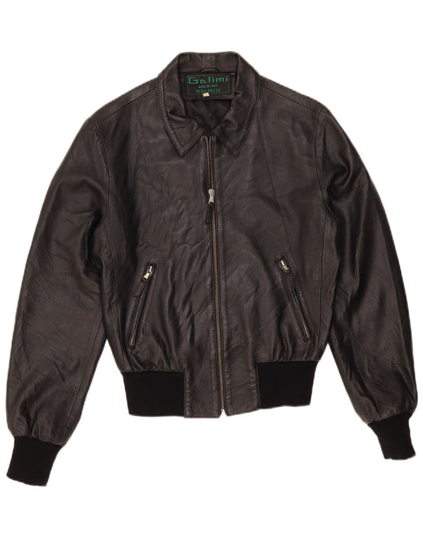 Jachetă Bomber din piele vintage pentru femei IT 44 Medium Black Leather