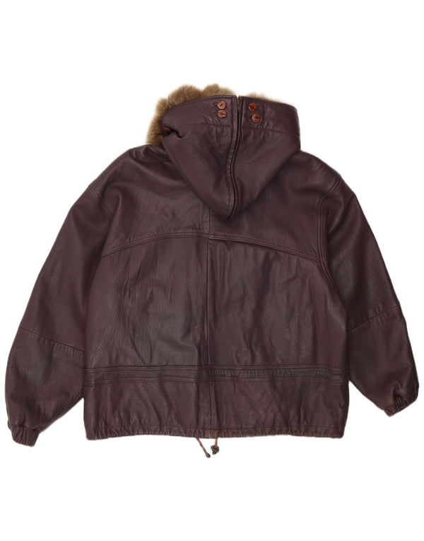 Jachetă de piele supradimensionată cu glugă pentru femei Cabrini EU 40 din piele mov mediu