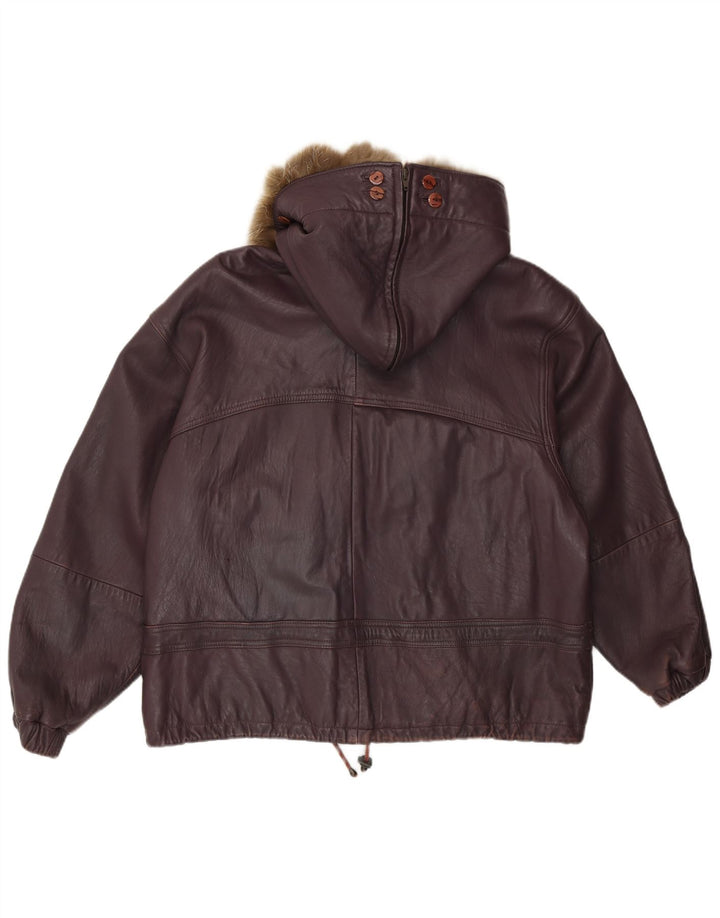 Jachetă de piele supradimensionată cu glugă pentru femei Cabrini EU 40 din piele mov mediu