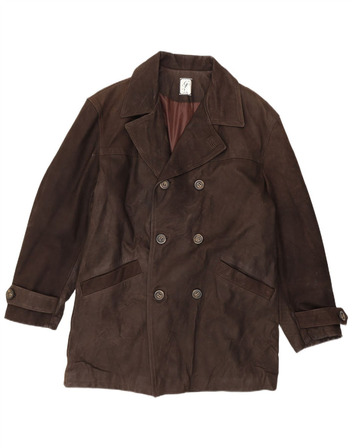 Palton din piele vintage bărbătesc dublu IT 54 2XL piele maro