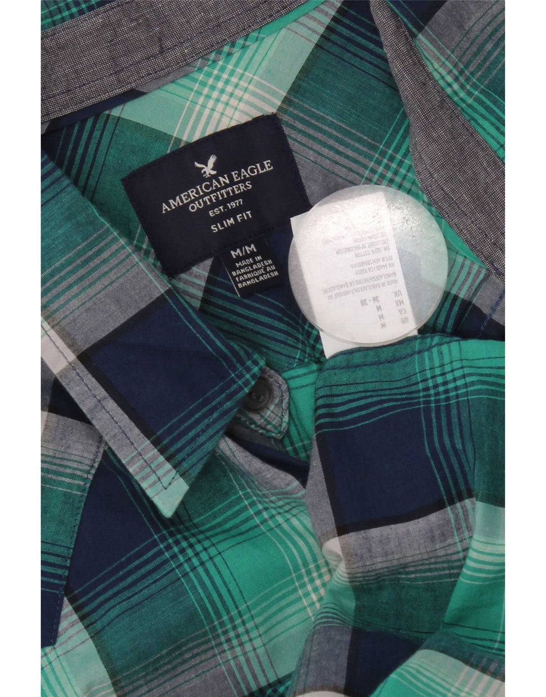 Cămașă pentru bărbați American Eagle Outfitters Slim Fit, bumbac cu carouri, albastru bleumarin mediu