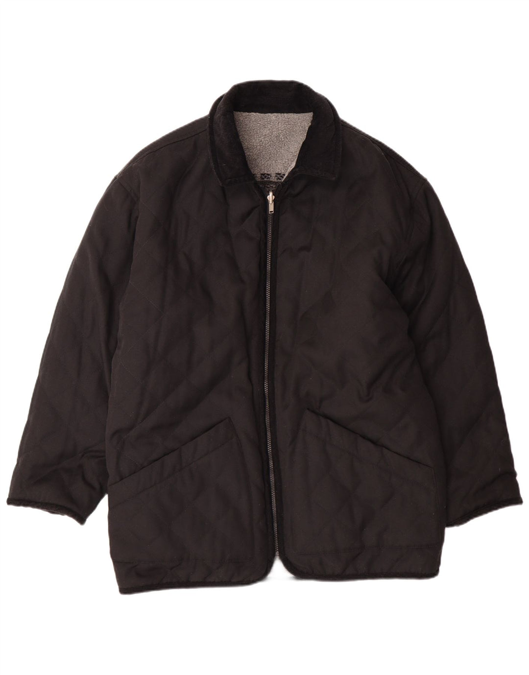 VINTAGE Jachetă pentru bărbați cu grafică reversabilă din lână UK 38 Medium Gri Fair Isle