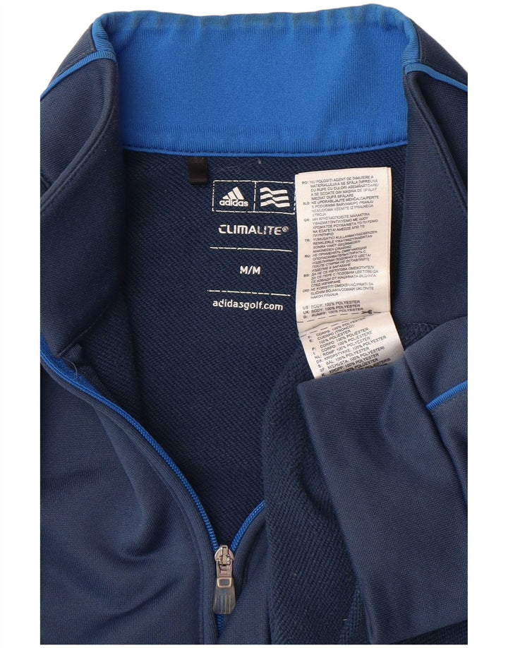 Adidas Climalite Mens Zip Neck Pullover Trening Top Top Medium Blue Poliester