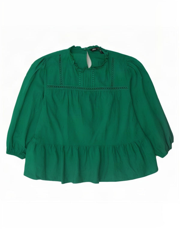 Bluză cu mânecă lungă pentru femei Zara UK 18 XL, bumbac cu pete verzi