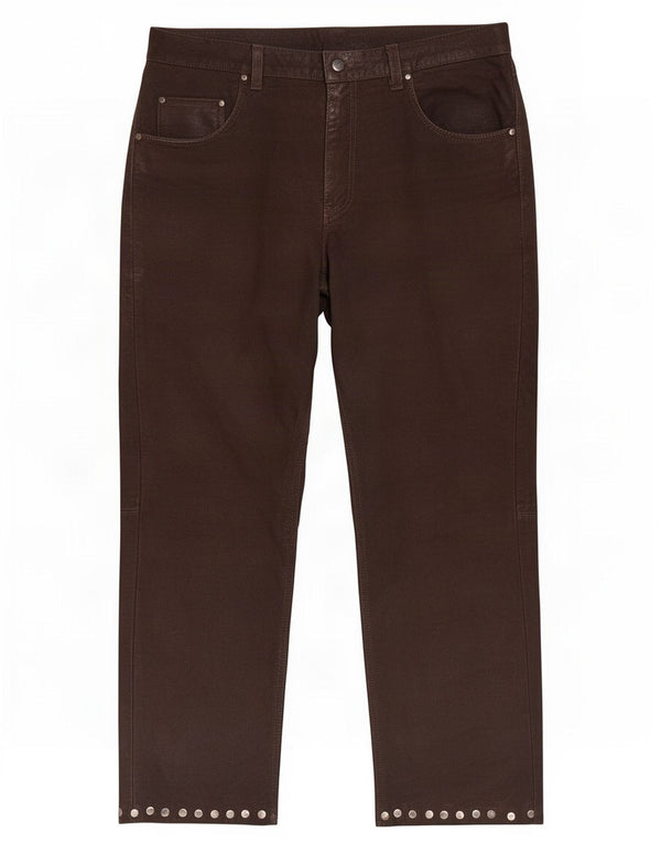 Pantaloni drepți din piele vintage pentru bărbați W38 L29 maro