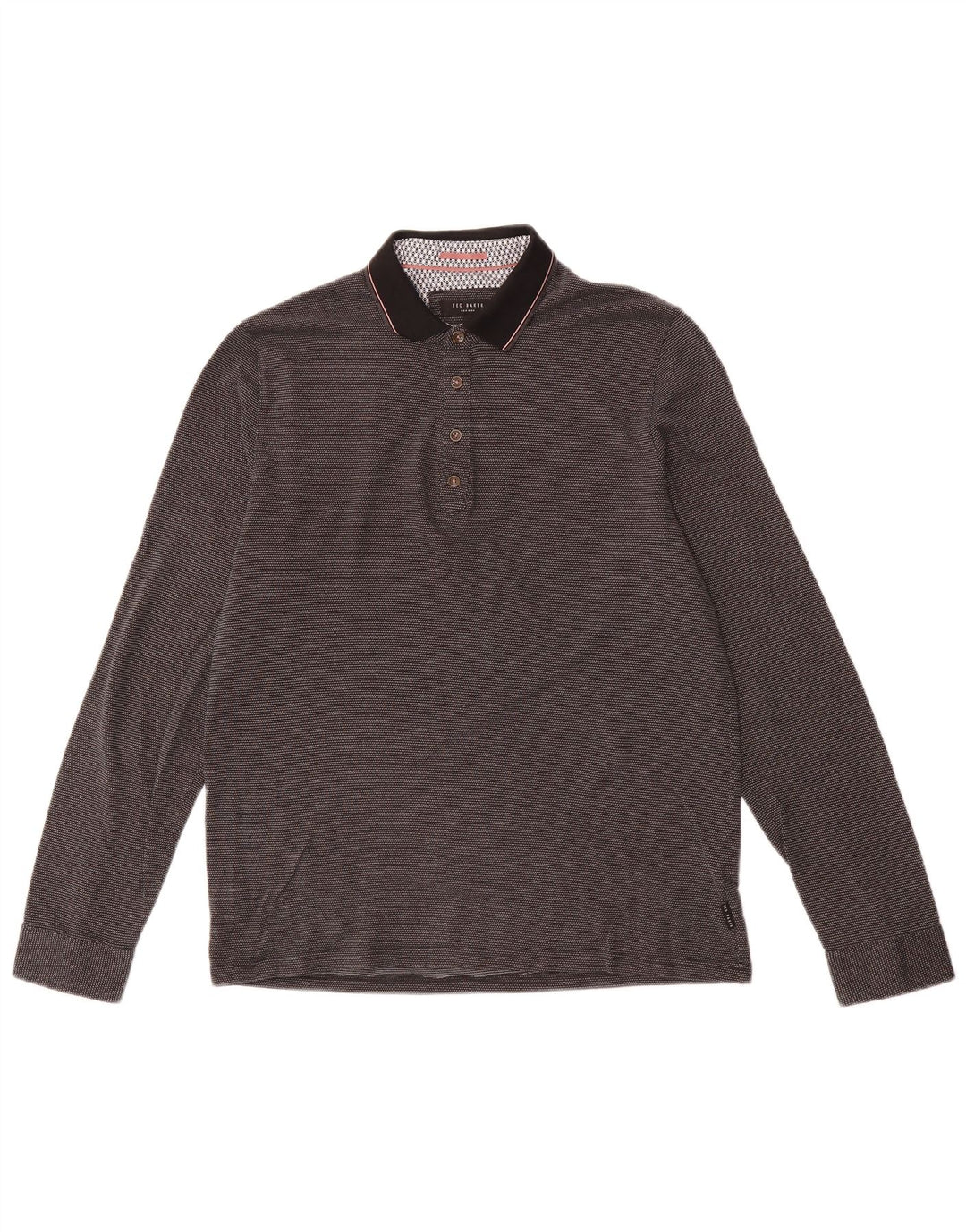 TED BAKER Mens Long Sleeve Polo Shirt Size 3 Medium Black Spotted Cotton