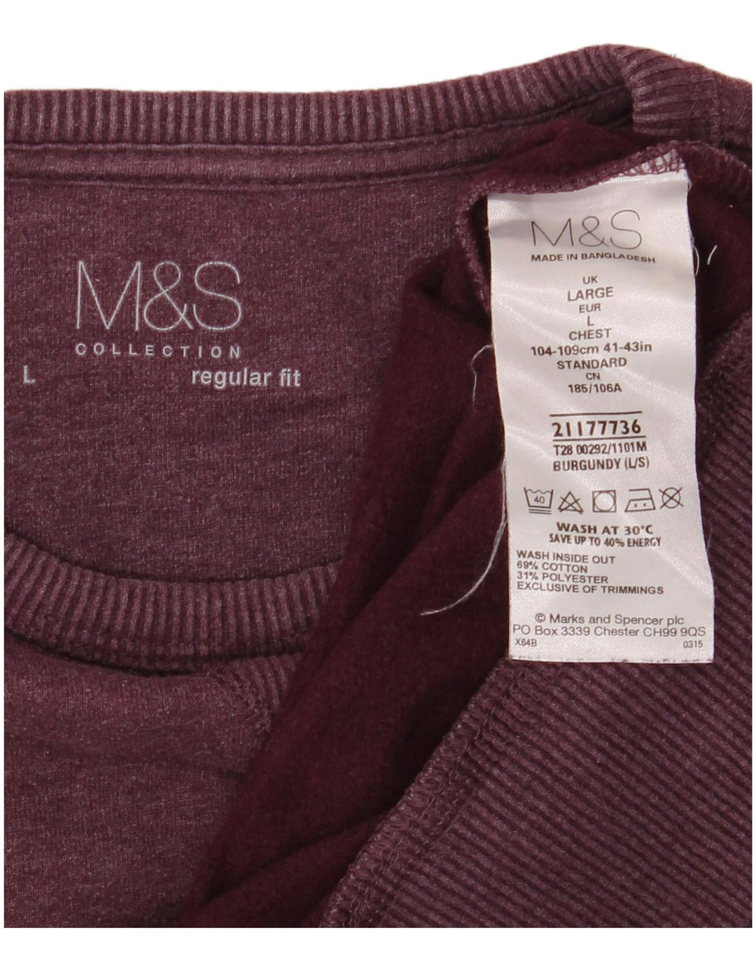 Hanorac pentru bărbați Marks & Spencer, cu tăiere obișnuită, pulover mare din bumbac visiniu
