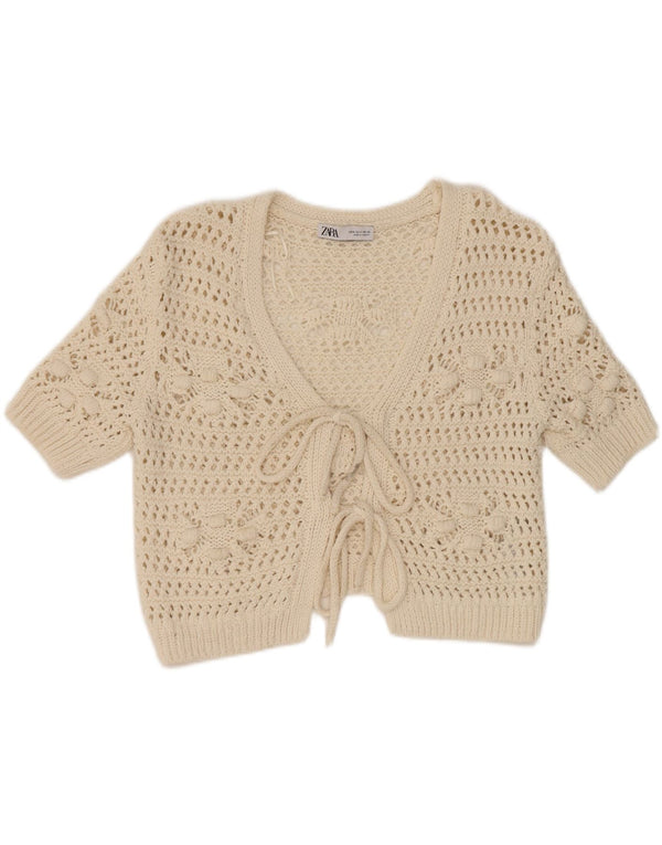 Pulover cardigan cu mânecă scurtă pentru femei Zara UK 14 Medium White Floral