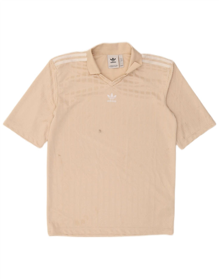Tricou polo Adidas pentru bărbați, poliester cu dungi mici, bej