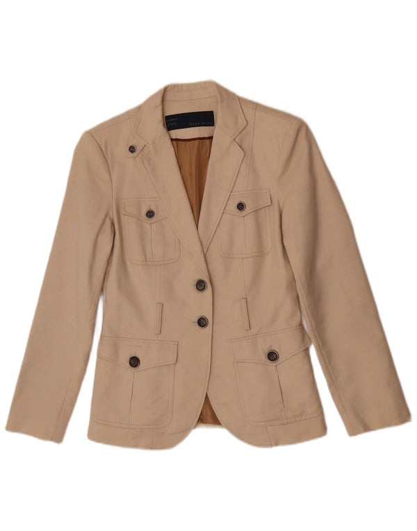 Blazer pentru femei Zara cu 2 nasturi, UK 14, bumbac mediu bej