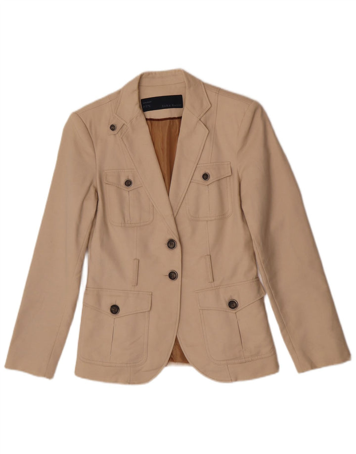 Blazer pentru femei Zara cu 2 nasturi, UK 14, bumbac mediu bej