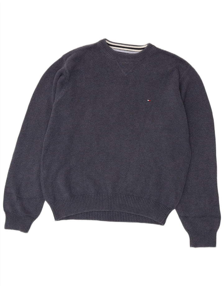 Pulover pentru bărbați TOMMY HILFIGER Pulover cu decolteu mediu, albastru bleumarin, bumbac