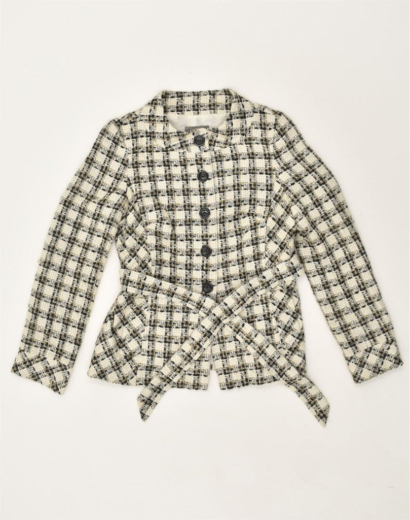 ANN TAYLOR Womens Overcoat US 2 XS Beige Check | Vintage Ann Taylor | Thrift | Second-Hand Ann Taylor | Used Clothing | Messina Hembry 