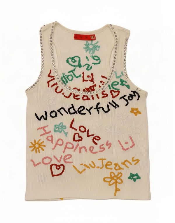 Top cu vestă grafică pentru femei Liu Jo UK 6 XS Bumbac alb