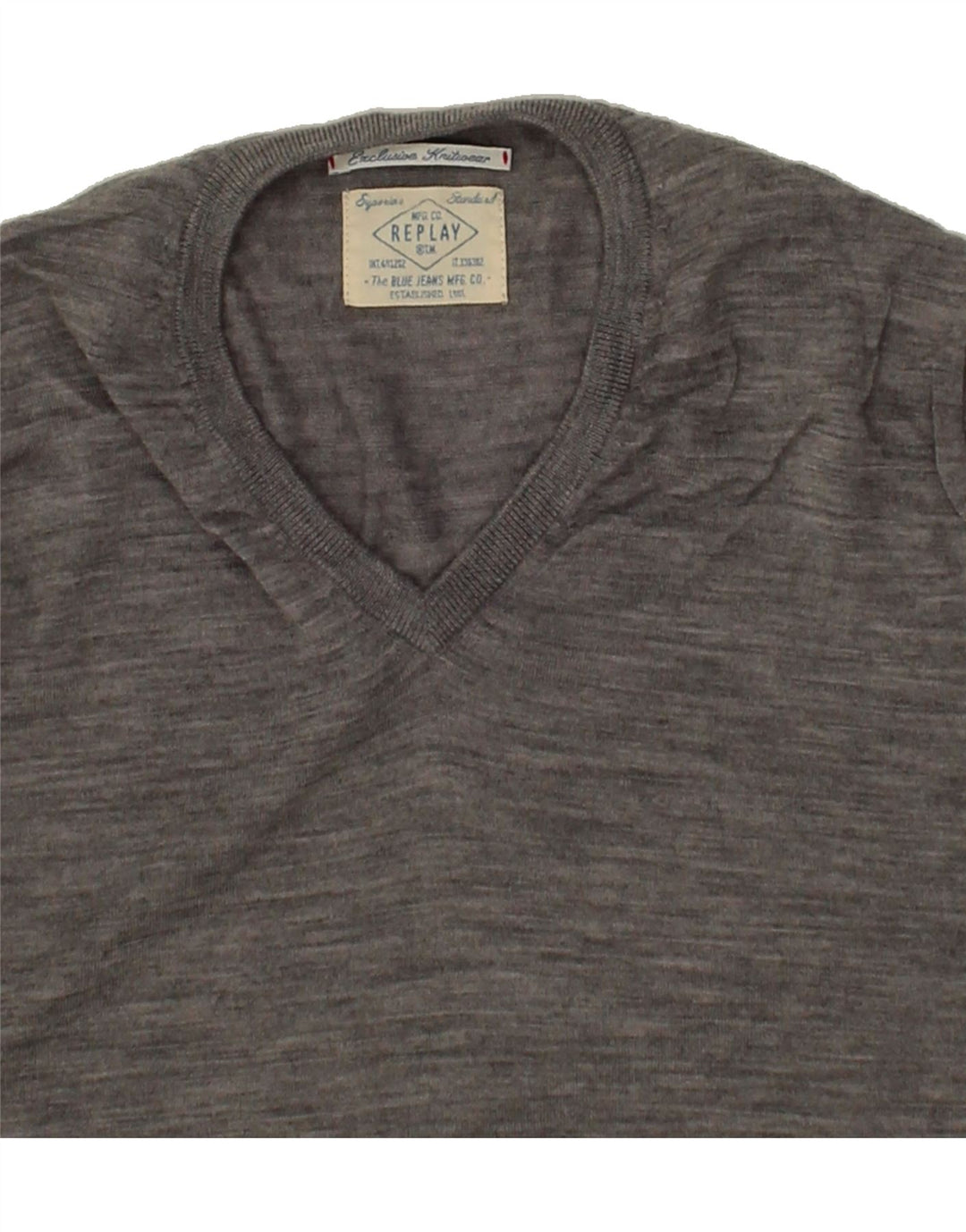 REPLAY Mens V-Neck Jumper Sweater Small Grey Flecked Vintage Replay and Second-Hand Replay from Messina Hembry 