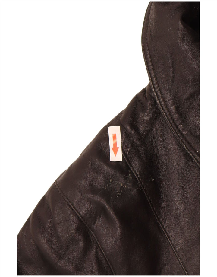 Palton de piele vintage pentru femei, cu ajustare largă, UK 14, piele medie neagră