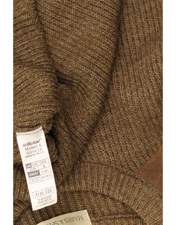 Pulover pentru bărbați Marks & Spencer, cu gât crew, lână mare, color block, kaki
