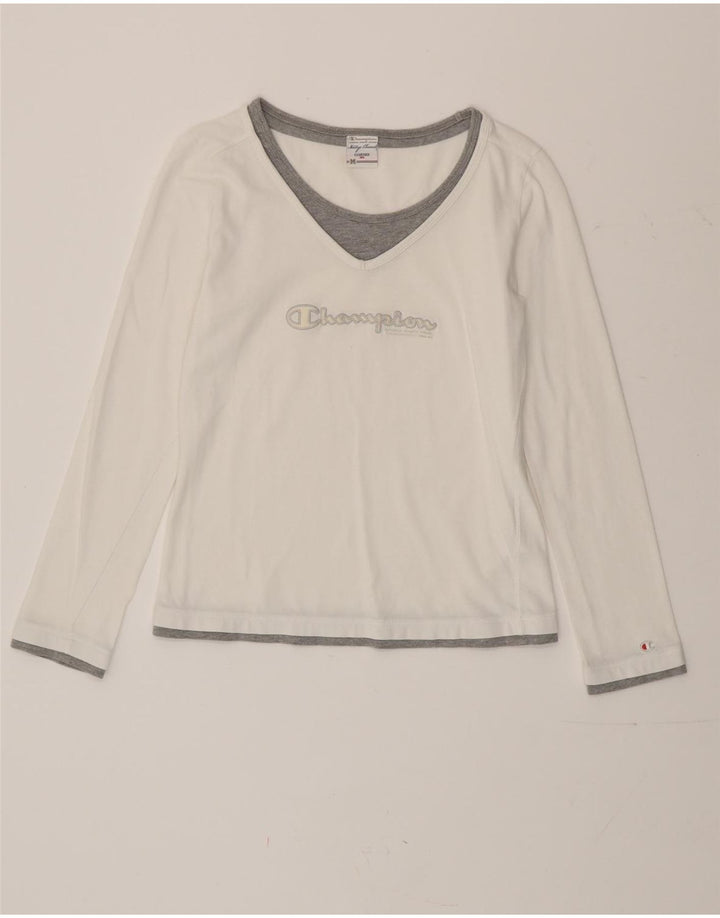 Top cu grafic pentru femei Champion cu mânecă lungă UK 12 Medium White