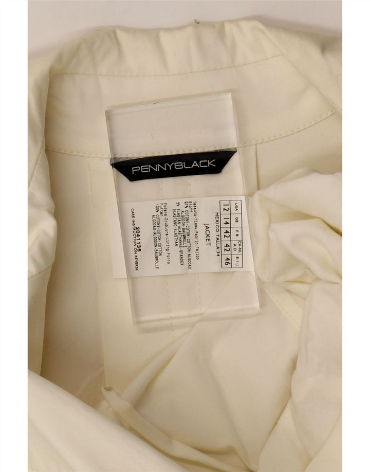 PENNY BLACK Womens 3 Button Crop Blazer Jacket UK 14 Large Off White Vintage Penny Black and Second-Hand Penny Black from Messina Hembry 