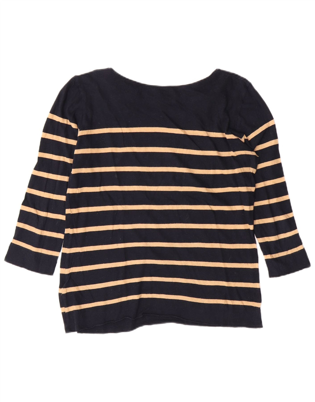 MASSIMO DUTTI Womens Top 3/4 Sleeve UK 12 Medium Navy Blue Striped Cotton