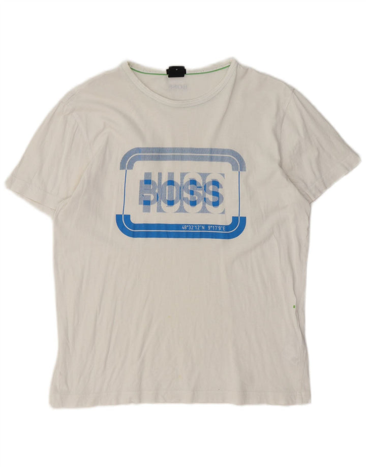 Tricou grafic Hugo Boss pentru bărbați, cu croială normală, top, bumbac alb mediu