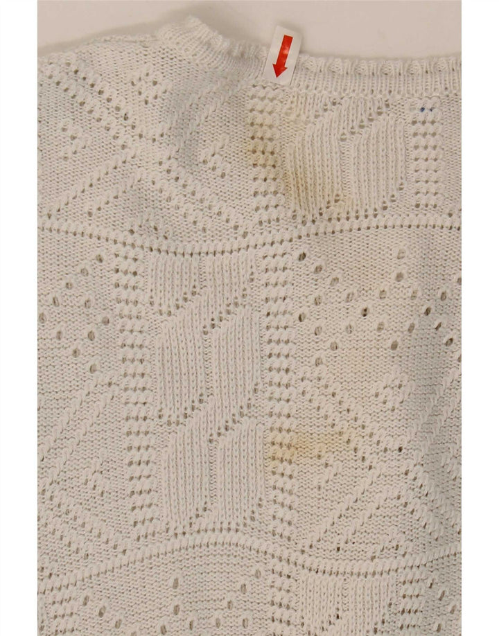 Pulover Vintage pentru damă cu gât cu nasturi IT 42 Medium White Acrilic